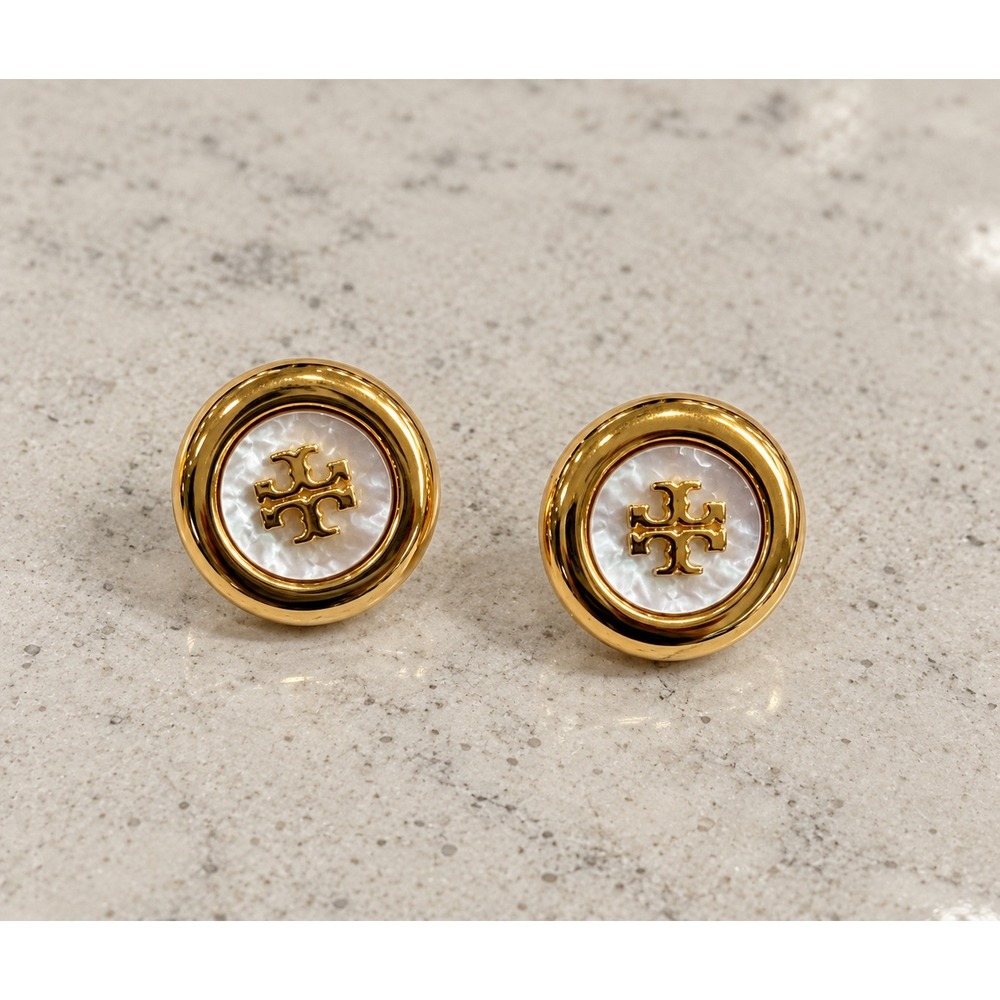 Tory Burch Kira Small Stud Earrings Gold & Mother of Pearl / NWT / with Dustbag